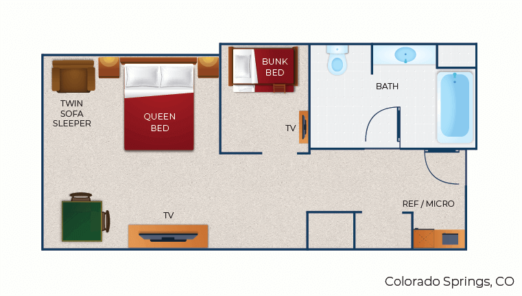 The floorplan for the Wolf Pup Den Suite